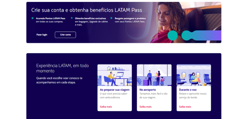 LATAM WEBSITE promoção de voos nacionais