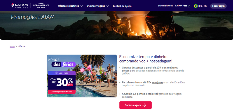 LATAM WEBSITE promoção voos nacionais